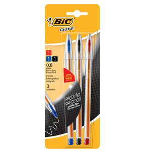 BOLIGRAFO BIC CRISTAL PRECISION FINA 0,8mm.SURT.x 3