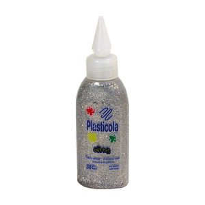 ADHESIVO PLASTICOLA GLITTER x 38grs.PLATEADO
