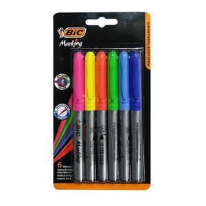 MARCADOR BIC PERMANENTE FINO C/GRIP FASHION x 6 BL