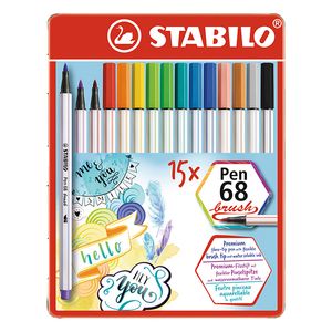 MARCADOR STABILO PEN 68 BRUSH ESTUCHE x 15 LATA