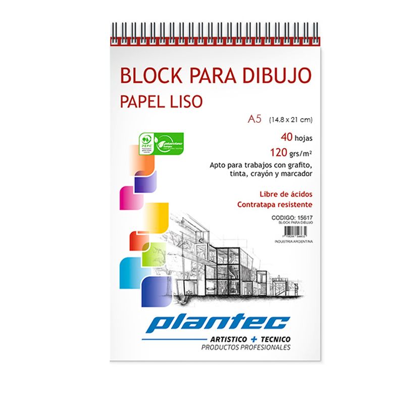 BLOCK CUADERNO PLANTEC DIBUJO LISO C/ESP. A4 210 GRS.x 40 H. - Tomy