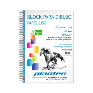 BLOCK/CUADERNO PLANTEC DIBUJO LISO C/ESP. A5 150 GRS.x 40 H.