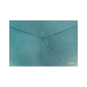 SOBRE PLASTICO TALBOT A4 C/BOTON GLITTER AZUL