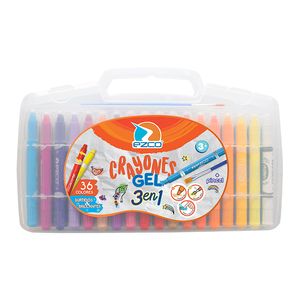 CRAYONES GEL EZCO VALIJA x 36 + PINCEL