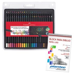 COMBO LAPICES F.CASTELL SUPERSOFTx50+BLOCK  LISO .A5 120 G.x 40 H.