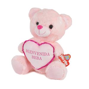 PELUCHE BEBE OSO CON CORAZON BIENVENIDO ROSA/CELESTE 35cm.