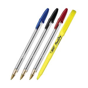 BOLIGRAFO BIC CRISTAL 1mm.x 3 SURT. + RESALTADOR