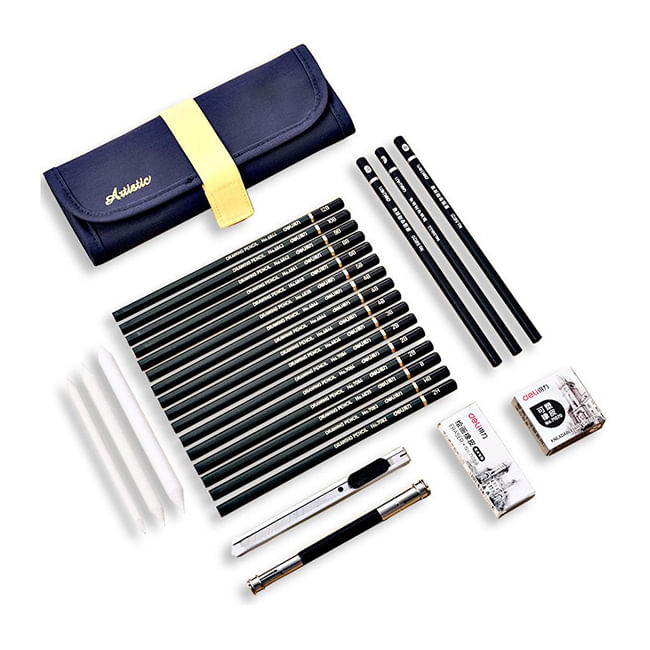 Kit Estuche Deli 22pcs Para Sketch Dibujo Profesional