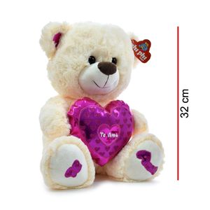 PELUCHE OSO SENTADO CON CORAZON METALIZADO 32 CM.