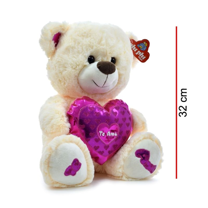 Peluche Oso Sentado Con Corazon Metalizado Te Amo 32 Cm.