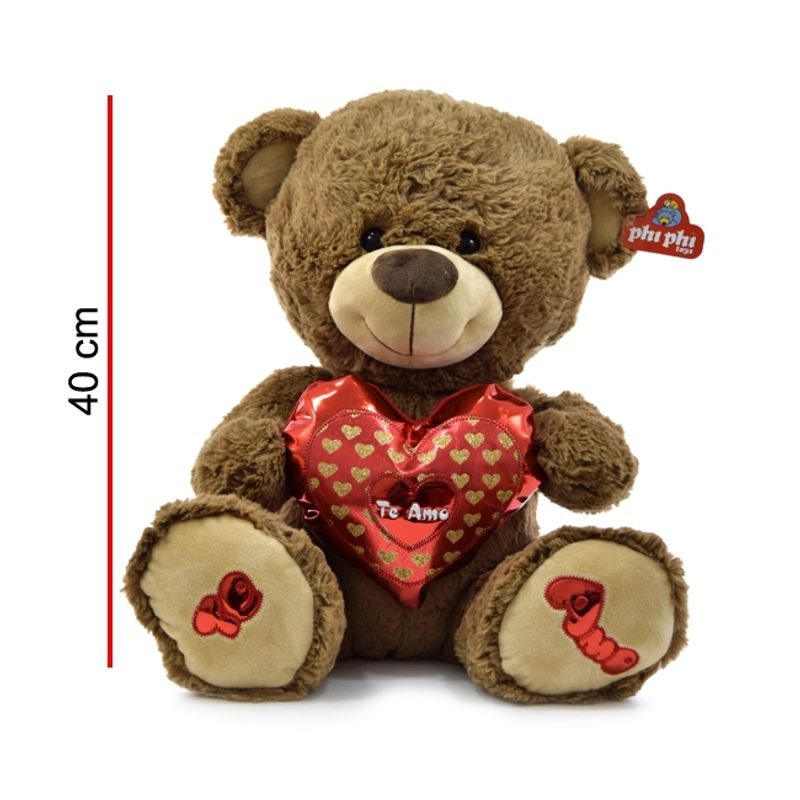 PELUCHE OSO SENTADO CON CORAZON METALIZADO 40 CM. - Tomy