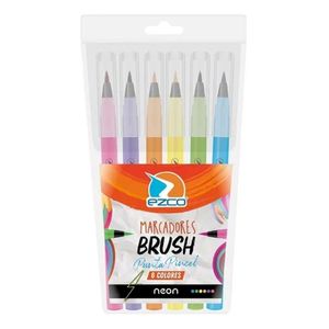 MARCADORES EZCO BRUSH PINCEL x 6 NEON