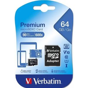 TARJETA MEMORIA VERBATIM MICRO SDHC 64GB CON ADAPTADOR