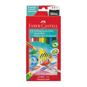 LAPICES FABER CASTELL ACUARELABLES x 12 LARGOS + SAC.