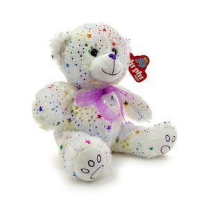 PELUCHE OSO CON ESTRELLITAS ROSA Y BLANCO 30cm.