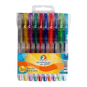 ROLLER GEL EZCO GLITTER C/GRIP x 10 COL