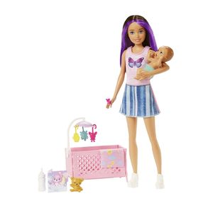 MUÑECA BARBIE NIÑERA CON BEBE Y ACCESORIOS