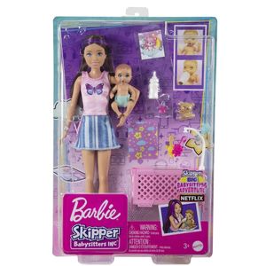 MUÑECA BARBIE NIÑERA CON BEBE Y ACCESORIOS