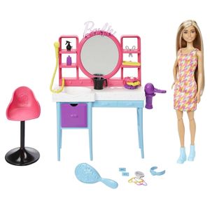 MUÑECA BARBIE SET DE PELUQUERIA Y ACCESORIOS PARA PEINAR