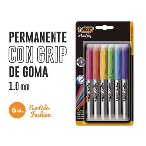 MARCADOR BIC PERMANENTE FINO C/GRIP FASHION x 6 BL