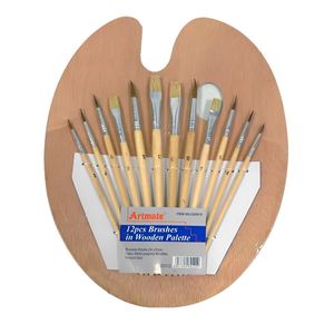 SET PALETA DE MADERA 24x30 + 12 PINCELES SURT