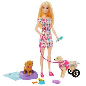 MUÑECA BARBIE PASEADORA DE PERRO CON SILLA DE RUEDAS