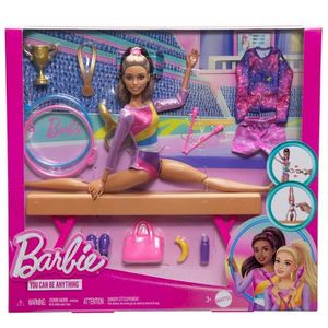 MUÑECA BARBIE GIMNASTA MORENA CON ACCESORIOS