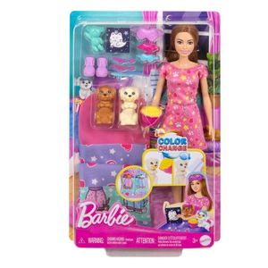 MUÑECA BARBIE FIESTA DE PIJAMAS CON CACHORROS
