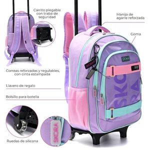 MOCHILA CARRO SKORA CROMATICO LILA CON LLAVERO 45CM