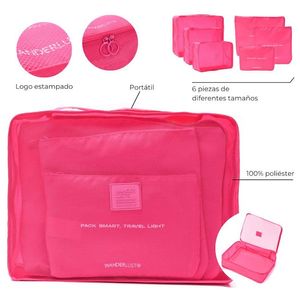 ORGANIZADOR DE VIAJE WANDERLUST P/VALIJA FUCSIA x6 pzas