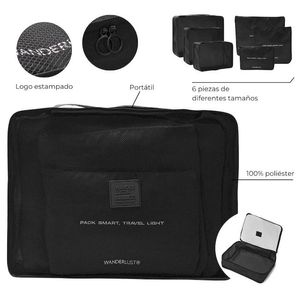 ORGANIZADOR DE VIAJE WANDERLUST P/VALIJA NEGRO x6 pzas