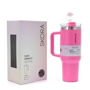VASO TERMICO SKORA FUCSIA CON BOMBILLA Y TAPON NUBE 1200ml