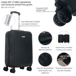 VALIJA CABINERA CHECKIN NEGRA 20 PULGADAS 39113