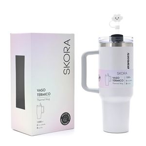 VASO TERMICO SKORA GRIS CON BOMBILLA Y TAPON NUBE 1200ml