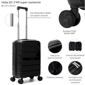 VALIJA CABINERA WANDERLUST URBAN MODE HARD PP NEGRO 20 PULGADAS
