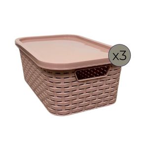 CAJA ORGANIZADORA MILANO CON TAPA 3 UNID.15 lts. ROSA CORAL