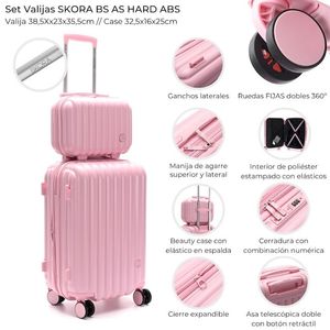 SET VALIJA CABINERA SKORA CON FUELLE + NECESER BEAUTY ROSA