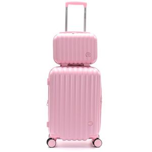 SET VALIJA CABINERA SKORA CON FUELLE + NECESER BEAUTY ROSA