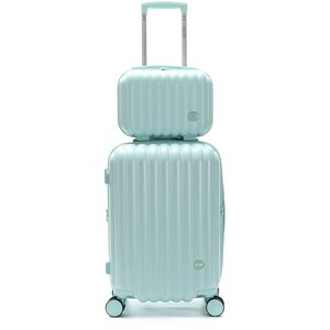 SET VALIJA CABINERA SKORA CON FUELLE + NECESER BEAUTY VERDE AGUA