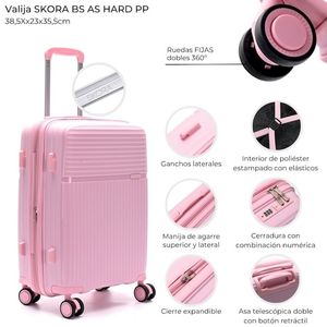 VALIJA CABINERA SKORA CON FUELLE ROSA