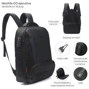 MOCHILA ESPALDA WANDERLUST EJECUTIVA GO NEGRO 46cm